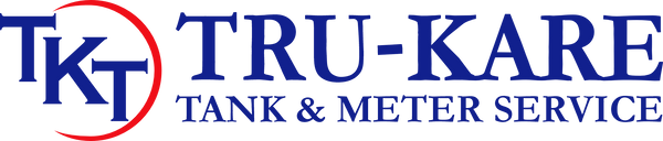 Logo of Tru-Kare Truck & Meter Service with the letters T and K overlapping in a red circle to the left of the blue company name and service text. Known as a Raven dealer, they also specialize in pressure vessel services and industrial painting.