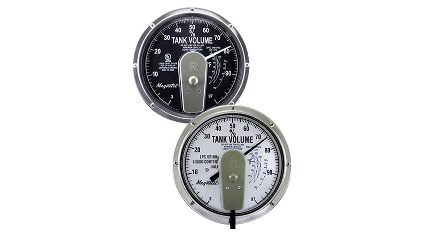 The Rochester Magnetel 8" Dial Chamber (3-97% Range, Any Liquid), available in models with black or white faces, is designed for precision liquid level monitoring in various industrial applications.